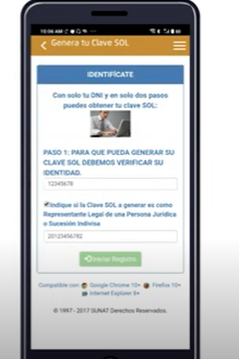 Ingresar DNI para clave SOL