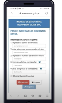 Llenasr formulario para solicitar clave SOL